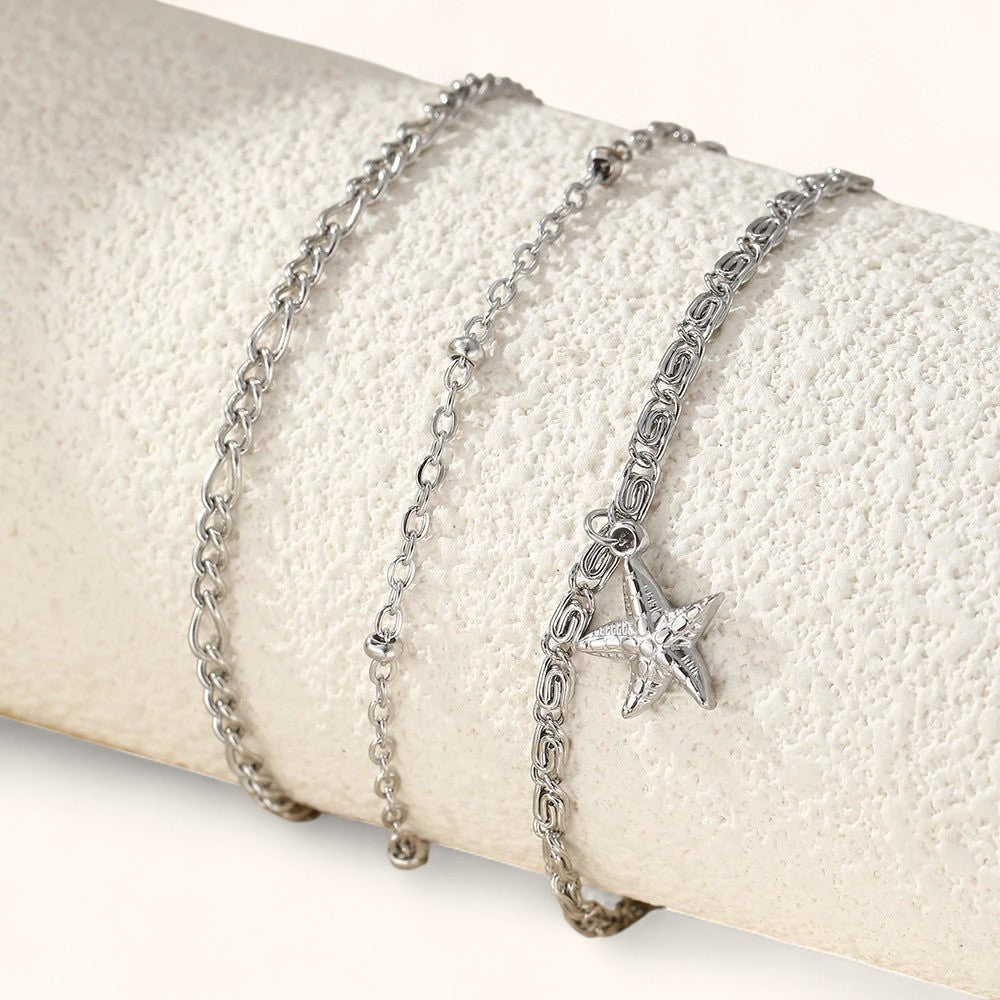 Luxuriöse Fußkette mit Sternen – Dreifach-Kette für jeden Anlass
