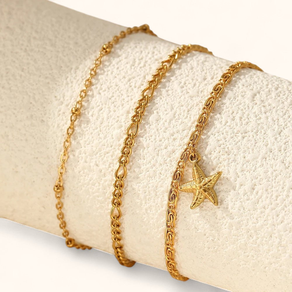 Luxuriöse Fußkette mit Sternen – Dreifach-Kette für jeden Anlass