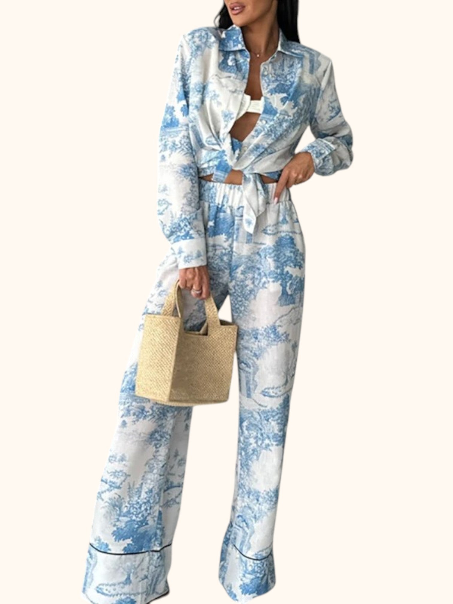 Autumn Women's Set: Printed Blouse & Comfortable Pants