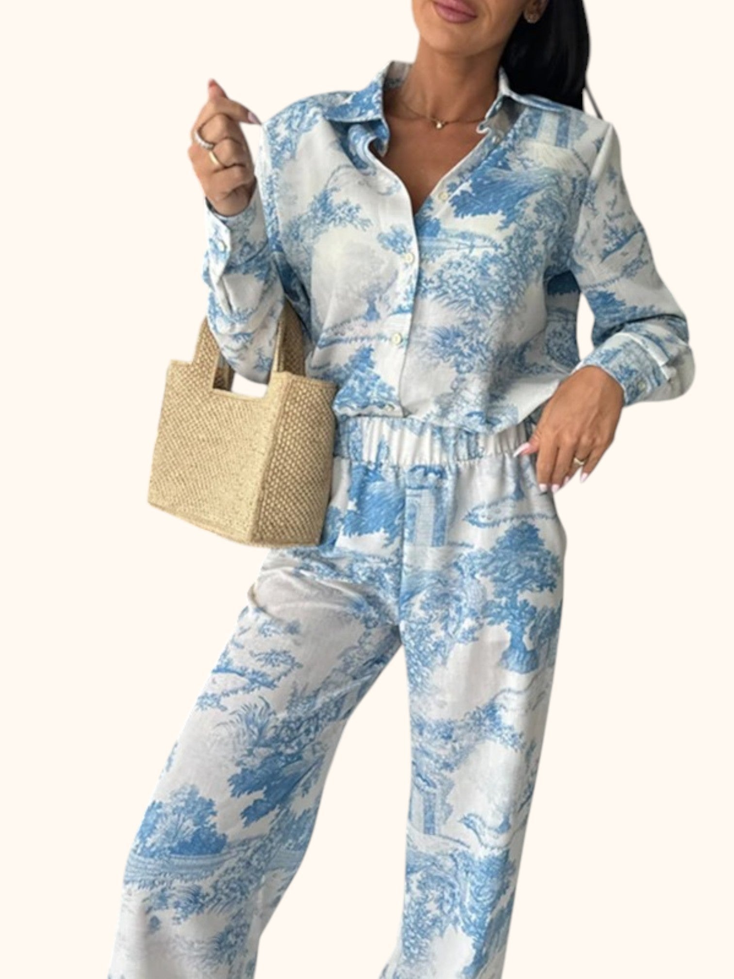 Autumn Women's Set: Printed Blouse & Comfortable Pants