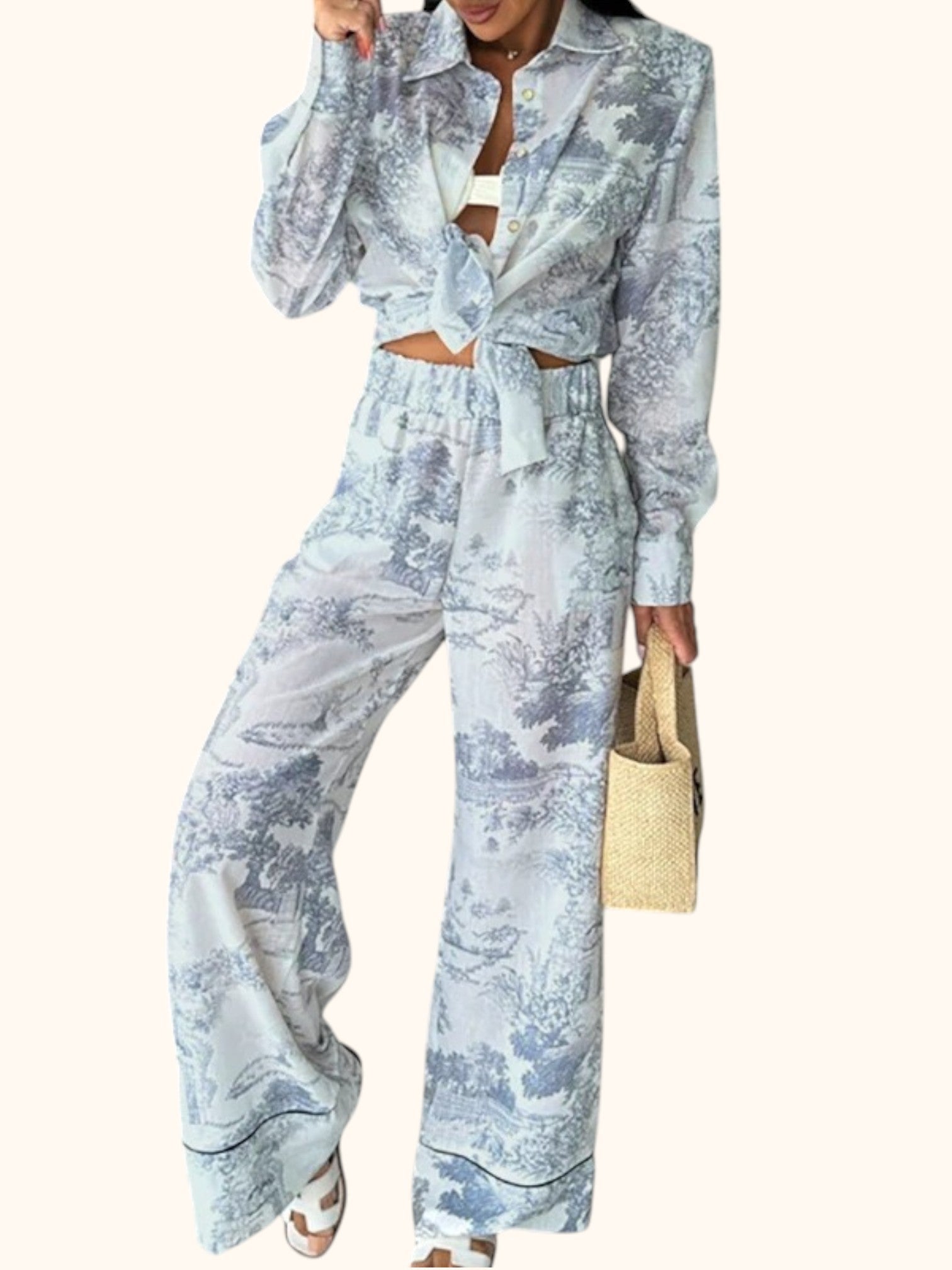 Autumn Women's Set: Printed Blouse & Comfortable Pants