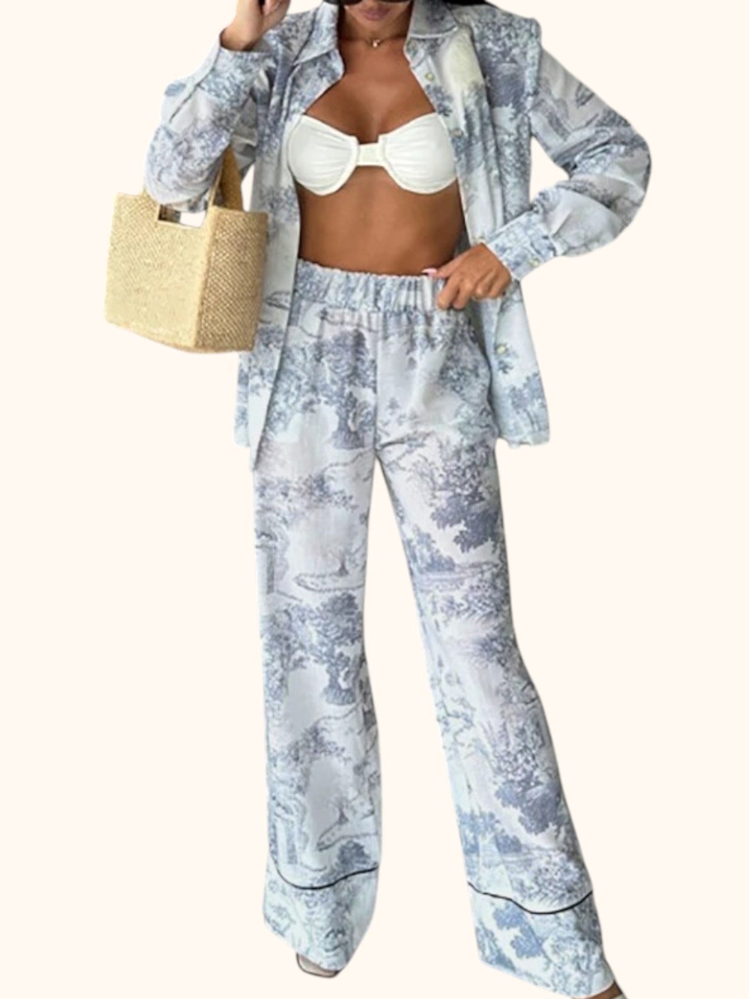 Autumn Women's Set: Printed Blouse & Comfortable Pants