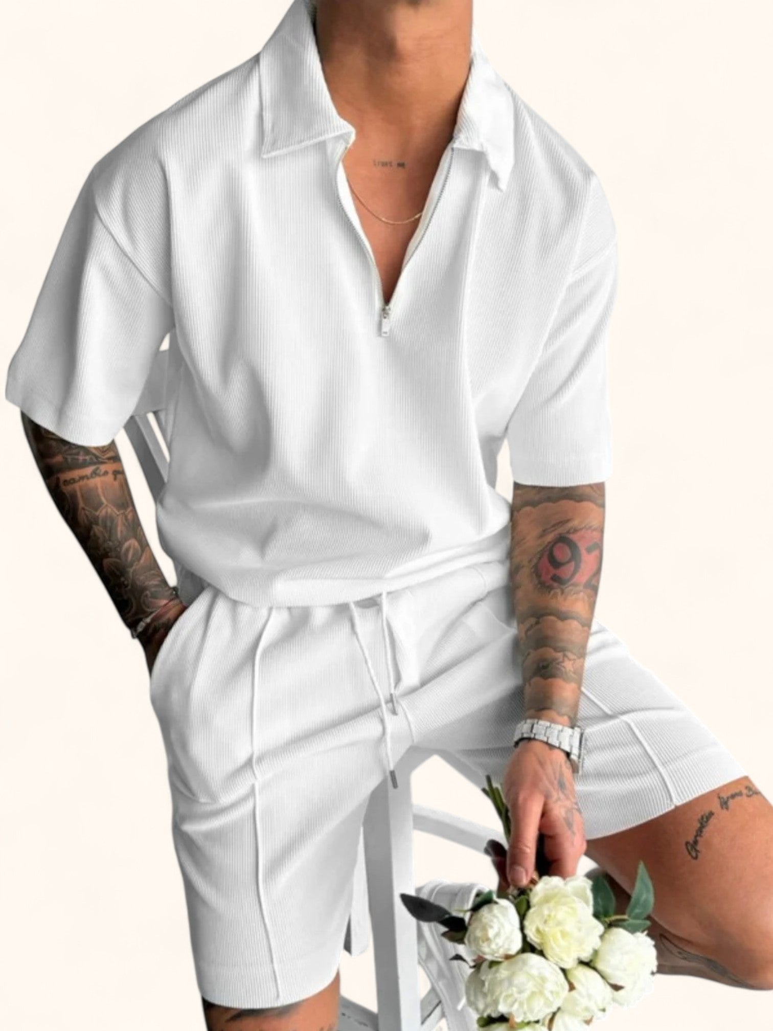 Herren Sommer Outfit 2025: Zipper-Polo & Shorts Set