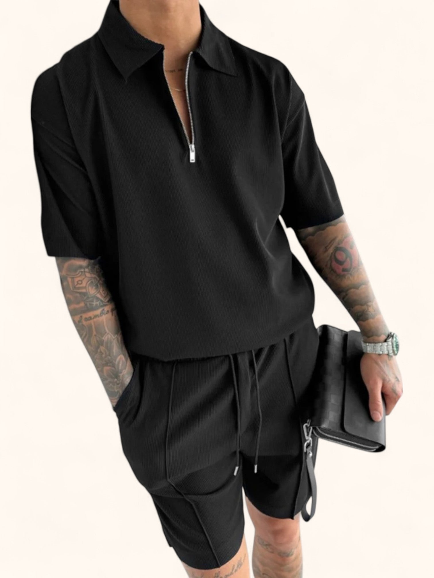 Herren Sommer Outfit 2025: Zipper-Polo & Shorts Set