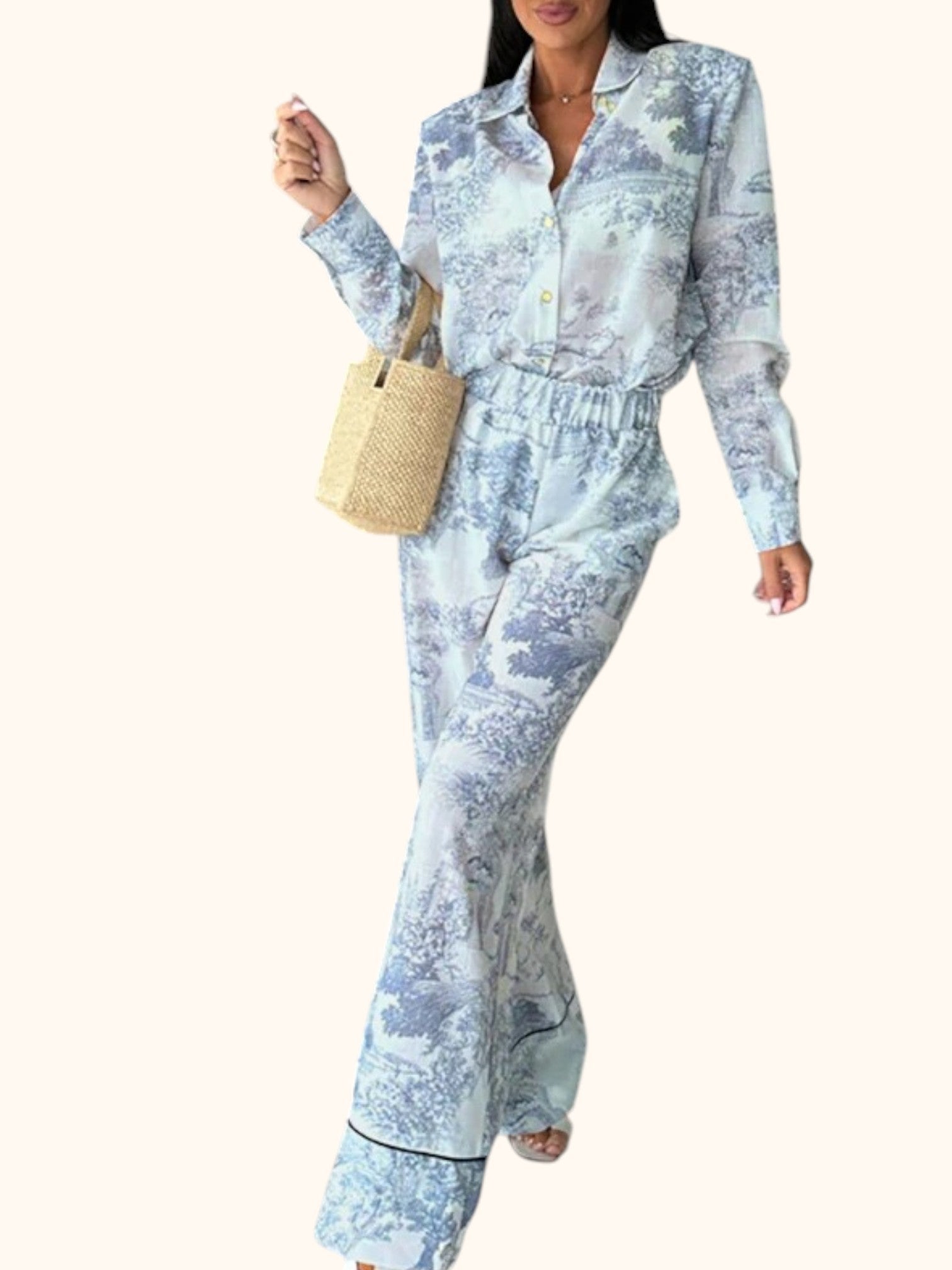 Autumn Women's Set: Printed Blouse & Comfortable Pants