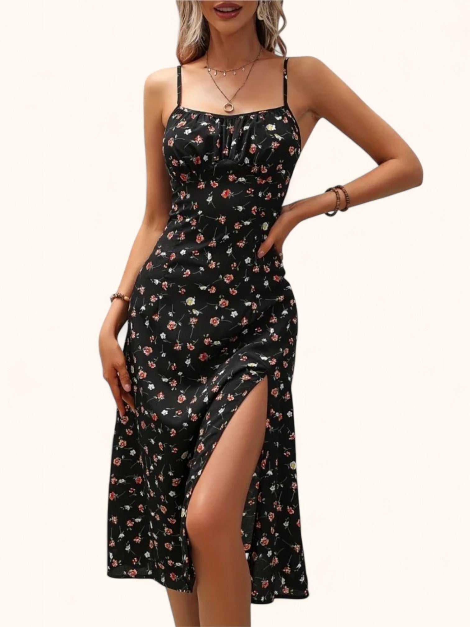 Boho Strandkleid mit Punkten & Spaghettiträgern – Sommertrend