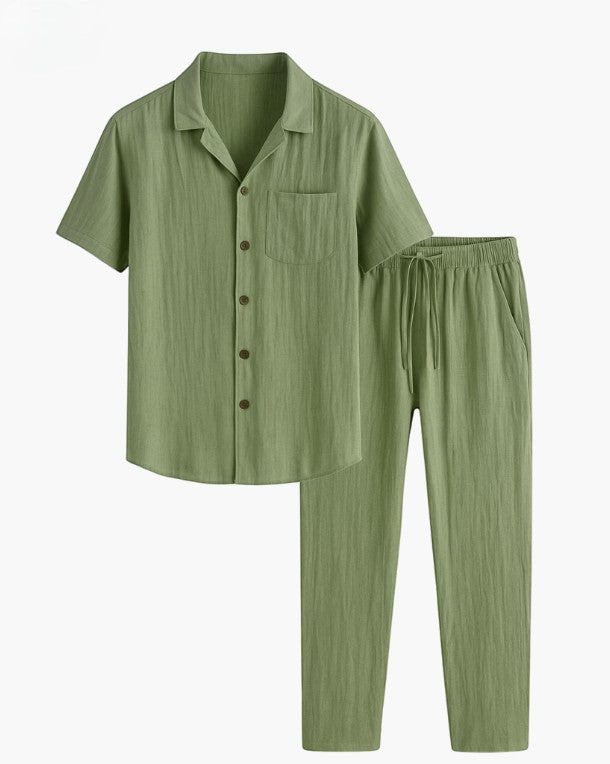 Leinen Zweiteiler Herren - Sommer Outfit, Atmungsaktiv, Elegant