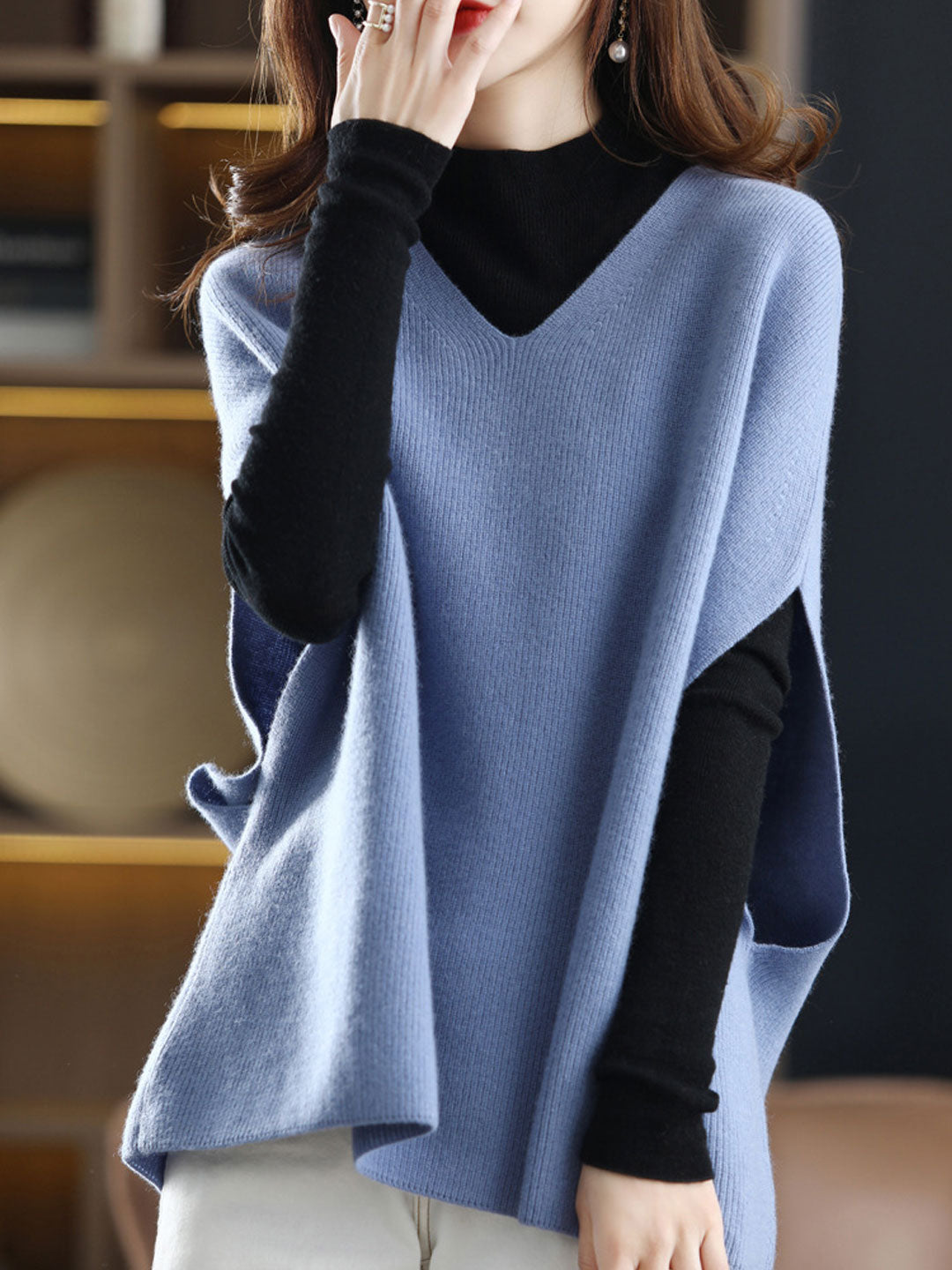 Women's V-neck Knit Vest | Solid Color & Versatile