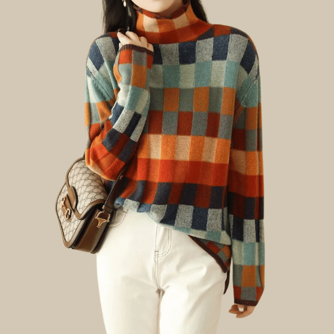 Cashmere Patchwork Turtleneck Sweater – Luxurious Knit