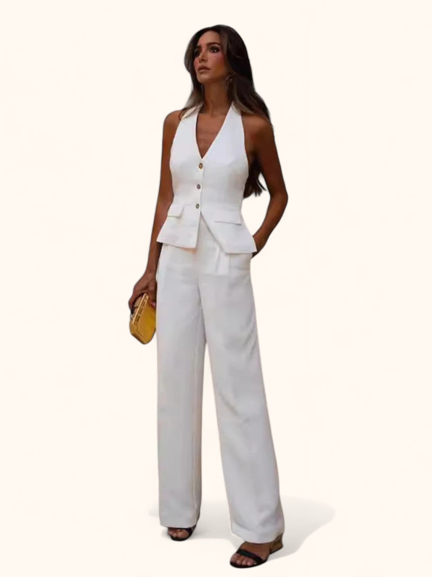 Damen Weste & High-Waist Hose Set - Eleganter Freizeitlook