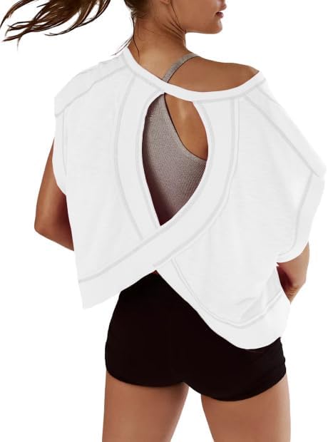 REMINORA® Women's Sport T-Shirt with Open Back – Casual Y2K Workout Crop Top for Yoga, Gym & Running | Breathable Short Sleeve Fitness Shirt