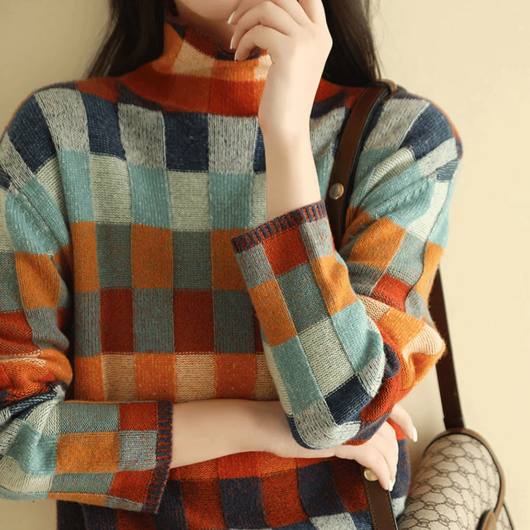 Cashmere Patchwork Turtleneck Sweater – Luxurious Knit