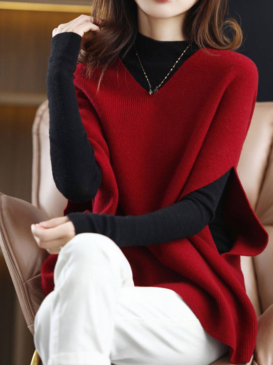 Women's V-neck Knit Vest | Solid Color & Versatile