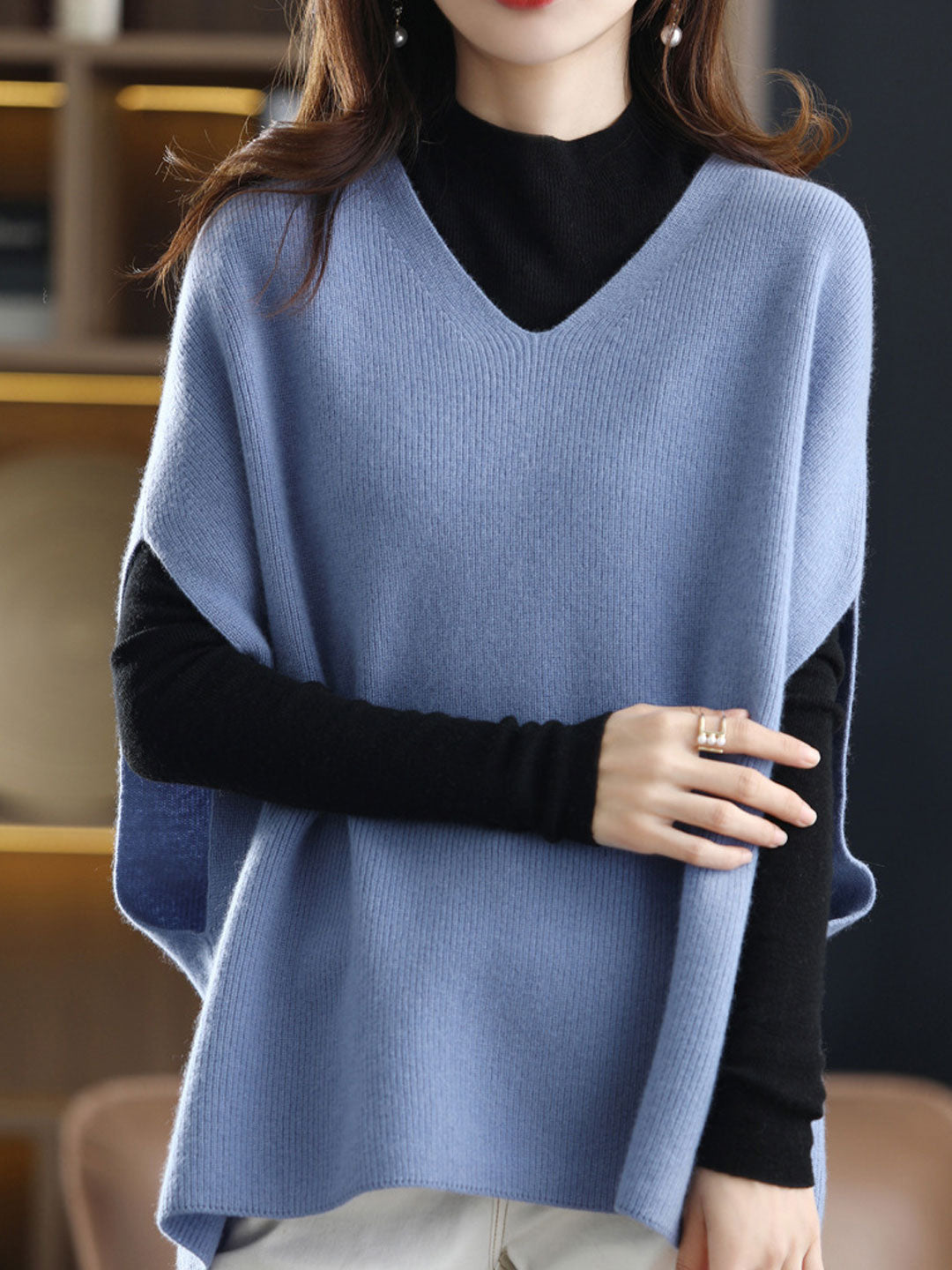 Women's V-neck Knit Vest | Solid Color & Versatile