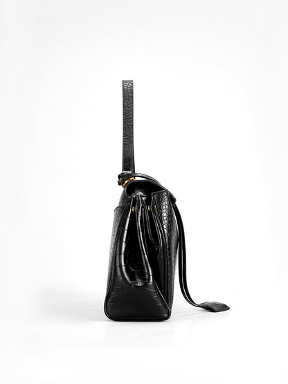 Große Schwarze Krokodilprägung Handtasche - Elegante Damen Tasche  - Adele