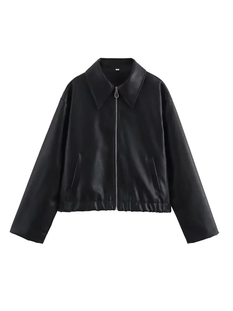 Women's biker leather jacket with zipper – street style & elegance