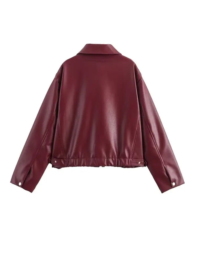 Women's biker leather jacket with zipper – street style & elegance