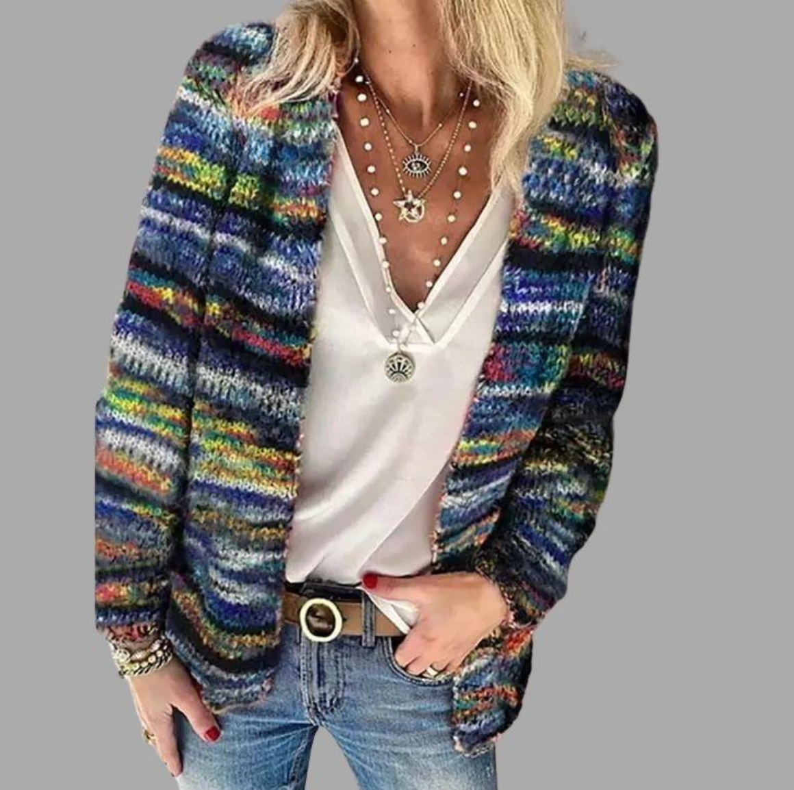 Colorful knitted cardigan for women – stylish & comfortable