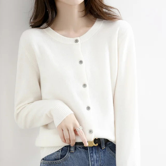 Soft cashmere cardigan with button placket for women