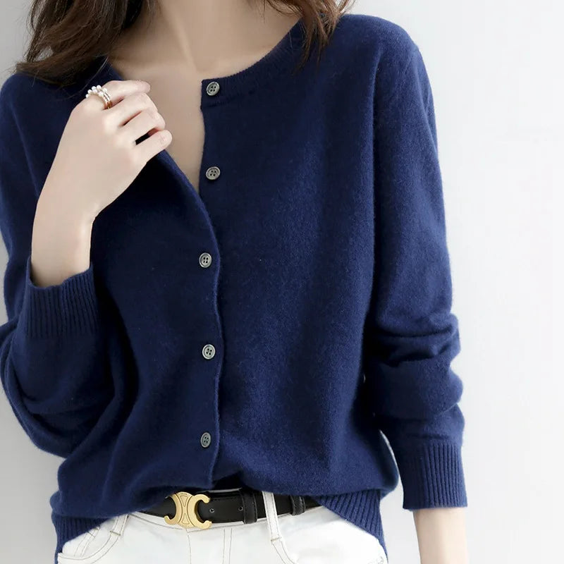 Soft cashmere cardigan with button placket for women