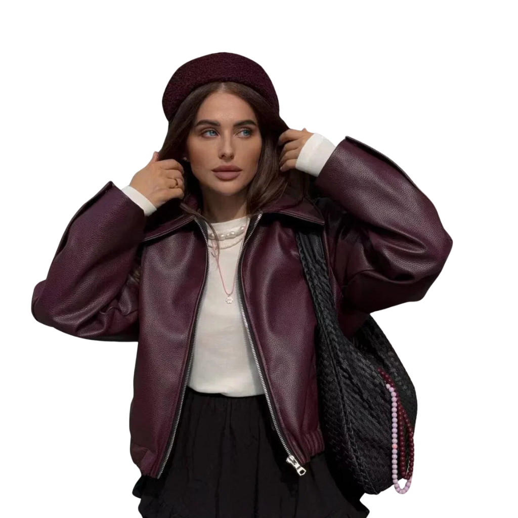 Women's biker leather jacket with zipper – street style & elegance