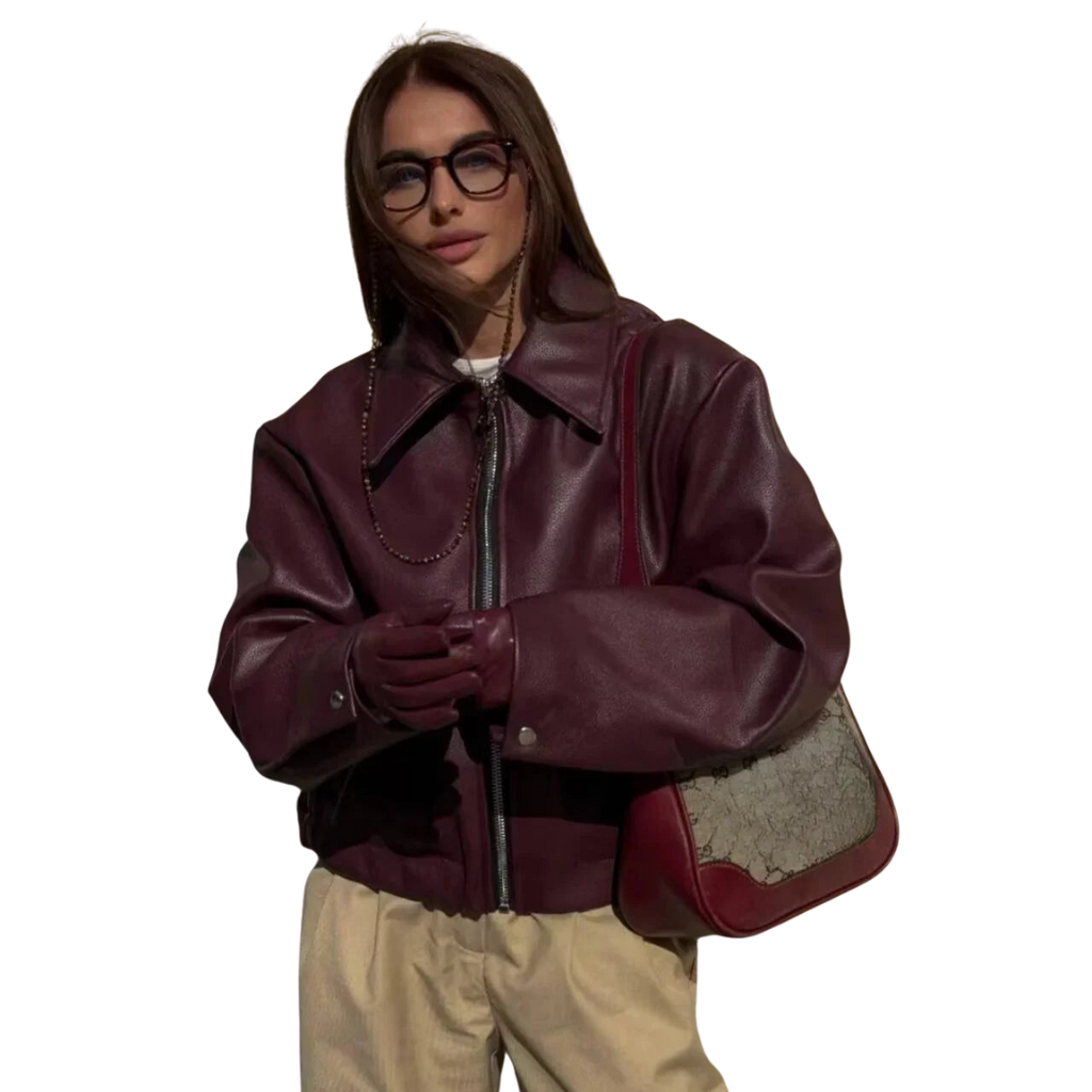 Women's biker leather jacket with zipper – street style & elegance