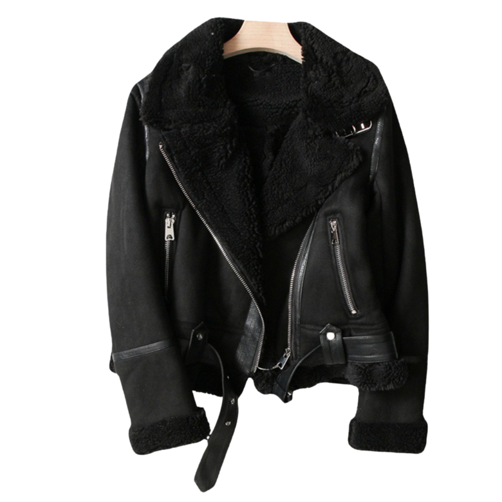 Women's biker leather jacket with sherpa lining – autumn/winter must-have
