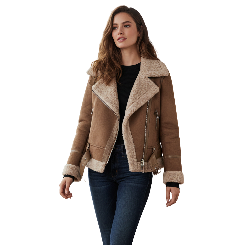 Women's biker leather jacket with sherpa lining – autumn/winter must-have
