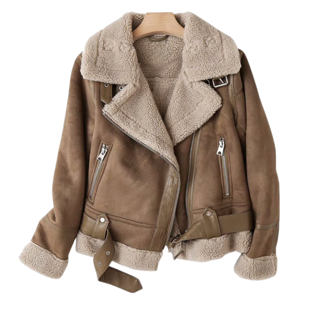 Women's biker leather jacket with sherpa lining – autumn/winter must-have