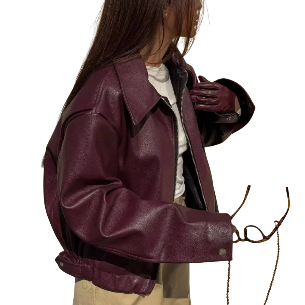 Women's biker leather jacket with zipper – street style & elegance