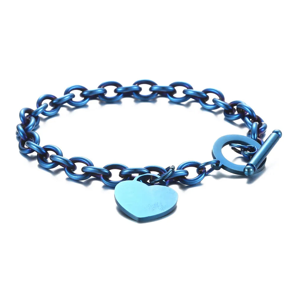 Klassische Edelstahl-Knebelarmbänder mit Herz-Charm, dicke Kette für Damen und Mädchen, modischer Schmucktrend