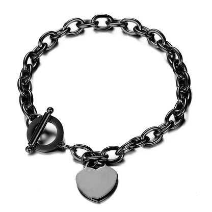 Klassische Edelstahl-Knebelarmbänder mit Herz-Charm, dicke Kette für Damen und Mädchen, modischer Schmucktrend