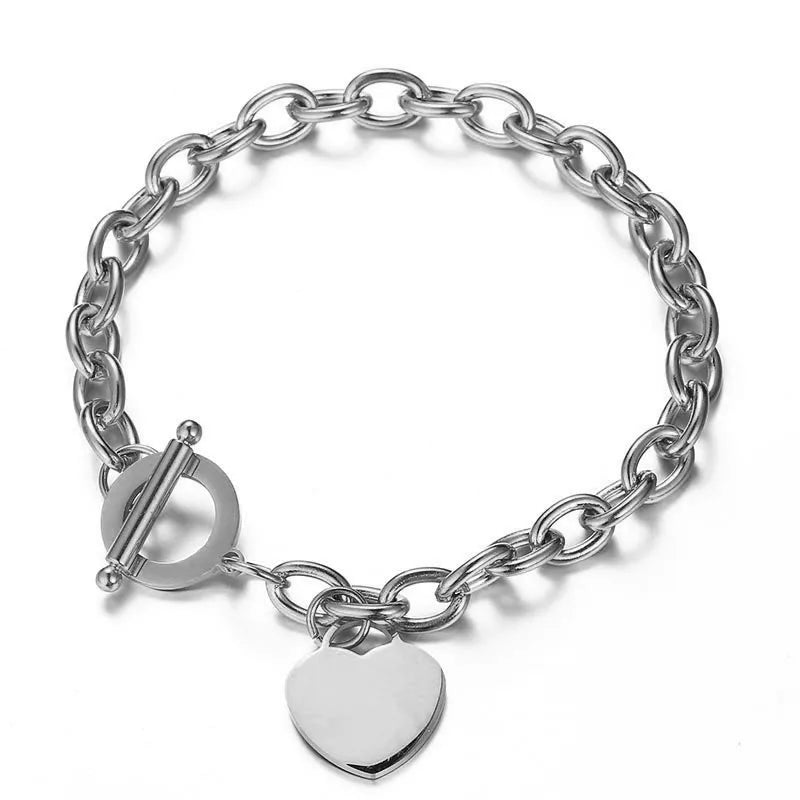 Klassische Edelstahl-Knebelarmbänder mit Herz-Charm, dicke Kette für Damen und Mädchen, modischer Schmucktrend