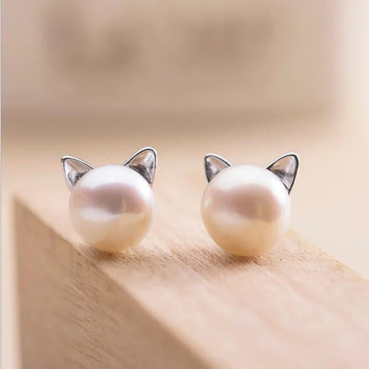 Niedliche Katzen-Ohrringe aus 925 Sterling Silber mit Perle – Eleganter Schmuck für Damen, Perfektes Geschenk für Katzenliebhaber