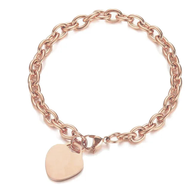 Klassische Edelstahl-Knebelarmbänder mit Herz-Charm, dicke Kette für Damen und Mädchen, modischer Schmucktrend