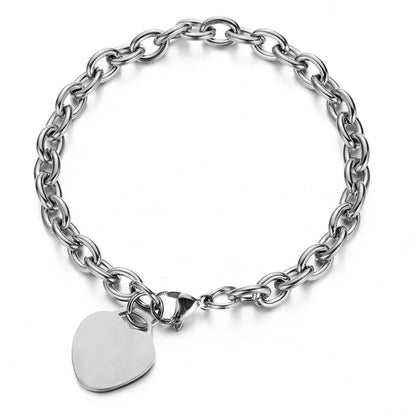 Klassische Edelstahl-Knebelarmbänder mit Herz-Charm, dicke Kette für Damen und Mädchen, modischer Schmucktrend