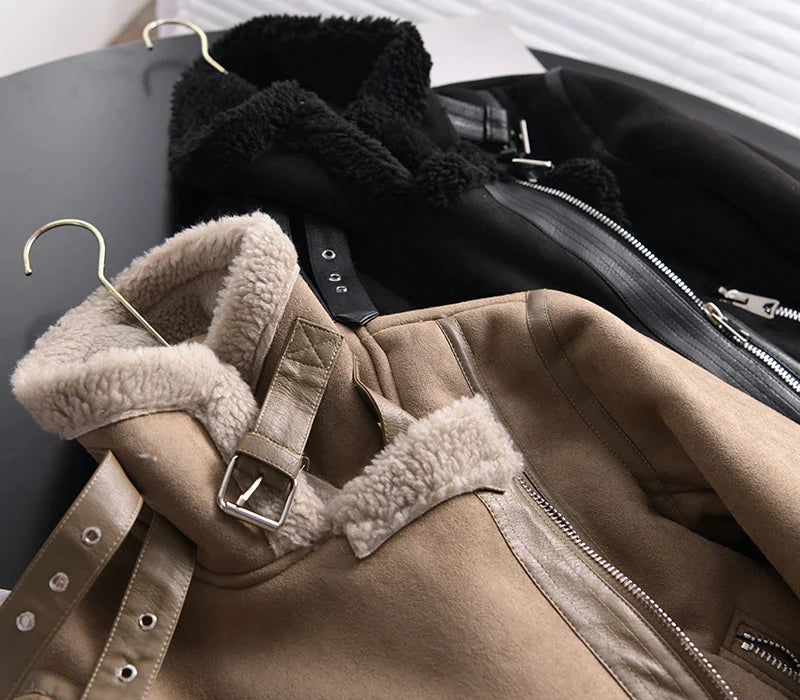 Women's biker leather jacket with sherpa lining – autumn/winter must-have