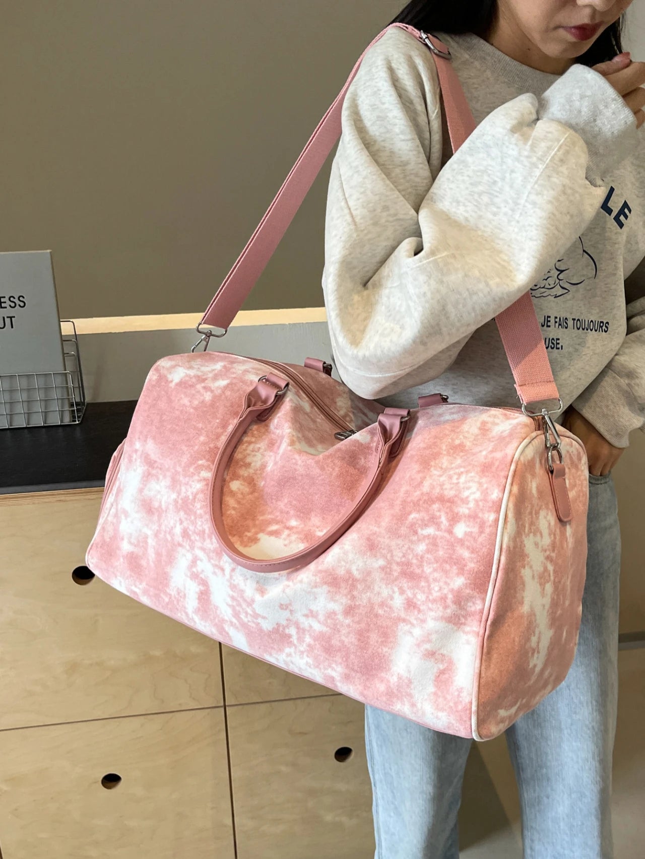 Luxuriöse Tie-Dye Reisetasche aus Canvas – Große Boston-Tasche mit separatem Schuhfach