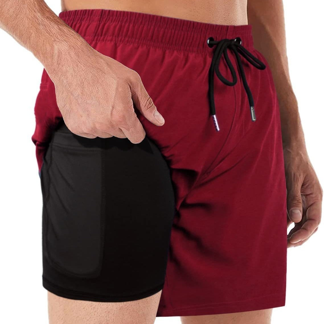 2-in-1 Herren Bade- & Fitness-Shorts mit Kompressions-Innenhose – Schnell trocknend & mit Taschen | Ideal für Schwimmen, Training & Freizeit