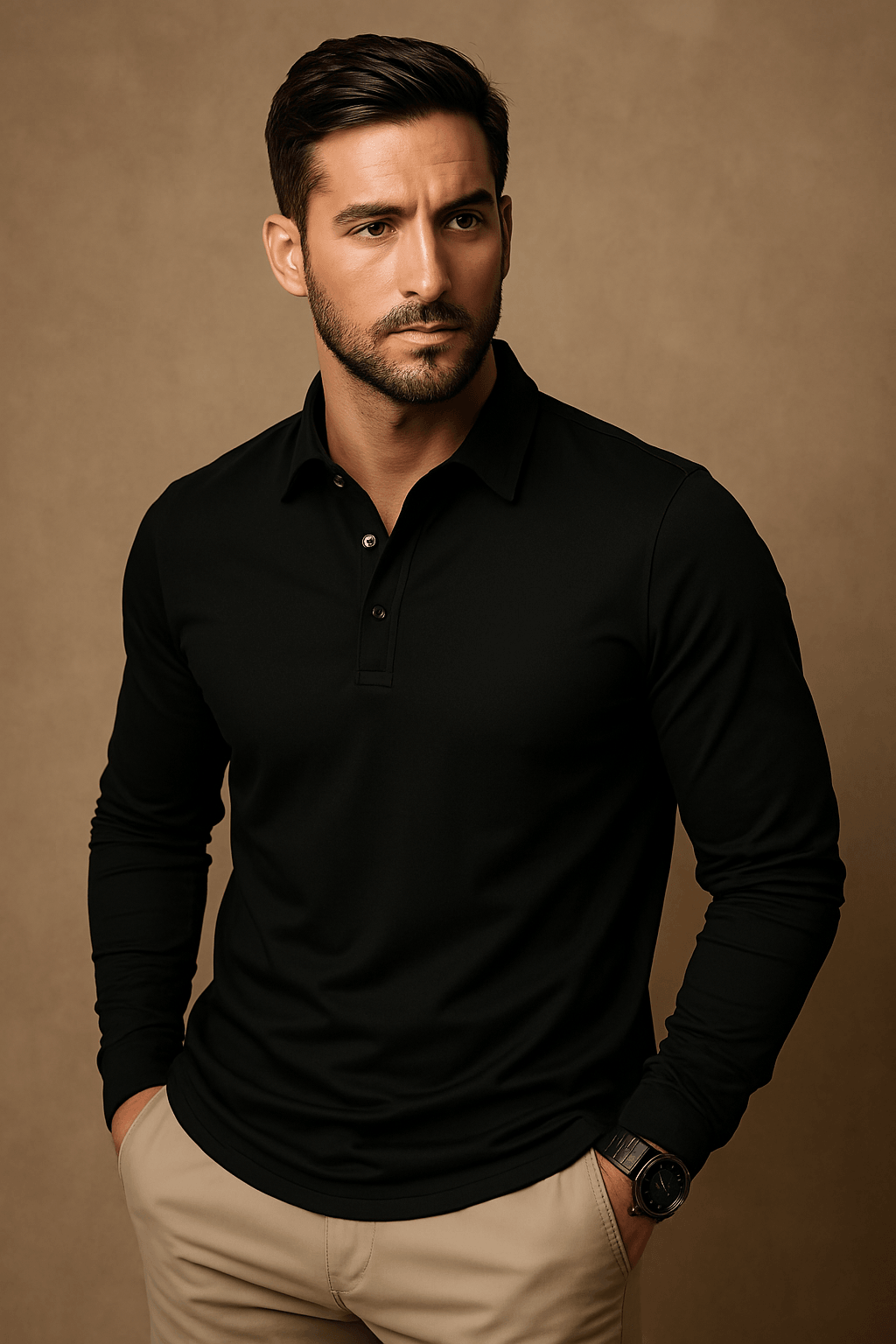 Elegant men's long-sleeve polo – versatile for office & leisure