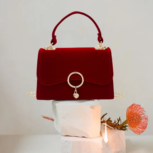 Elegante rote Velours-Clutch für Damen – Trendige Handtasche mit Griff, stilvolle Abendtasche für Dates, Partys, Schulter- und Umhängetasche