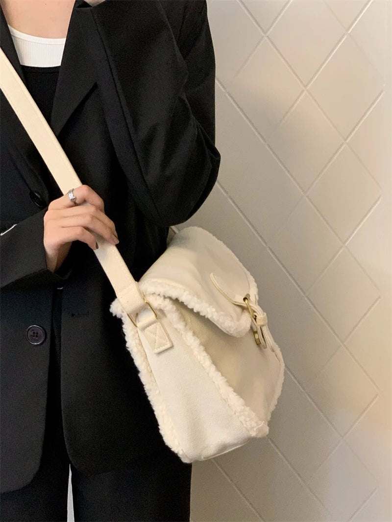 Flauschige Cord Schultertasche – Winter Damen Umhängetasche