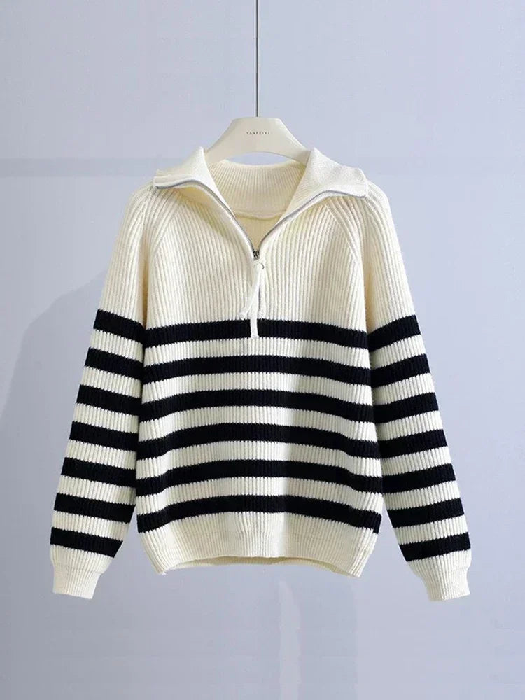 Striped zipper sweater