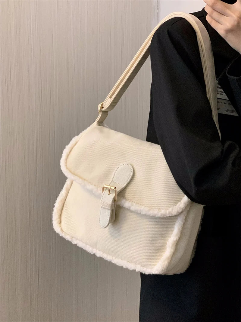 Flauschige Cord Schultertasche – Winter Damen Umhängetasche