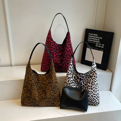 Große Samt-Leder Leopard Umhängetasche – Modetrend Achseltasche 2024 für Frauen