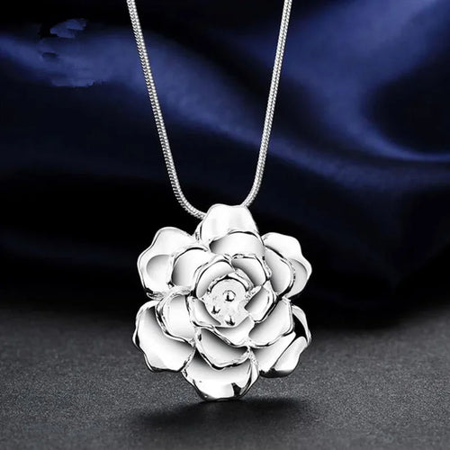 925 Sterling Silber Schlangenkette 40-75 cm mit filigranem Blumenanhänger – Eleganter Hochzeitsschmuck für Damen