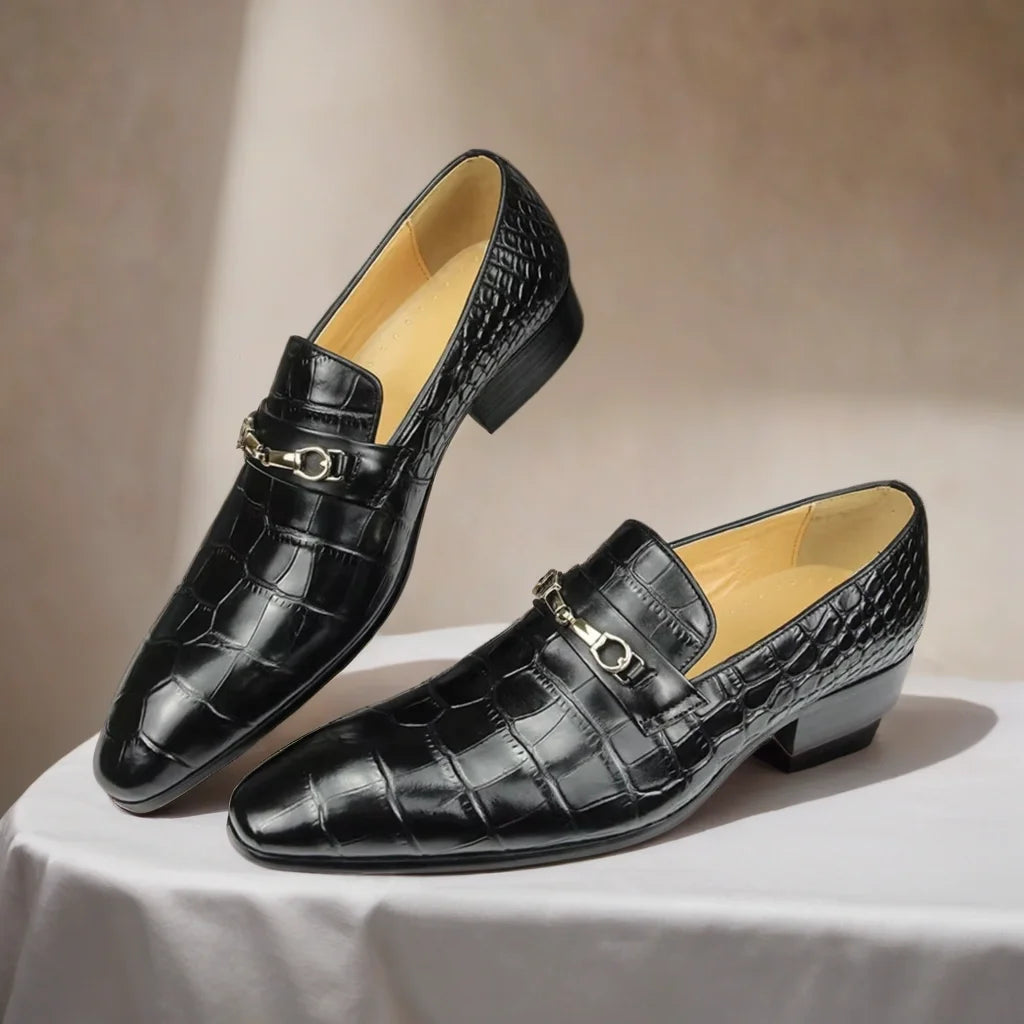 Elegante Herren Loafer aus Leder – Hochzeit & Business Schuhe mit Schnalle in Schwarz und Grün | Handgefertigte Slipper für Büro, Bankett & Freizeit