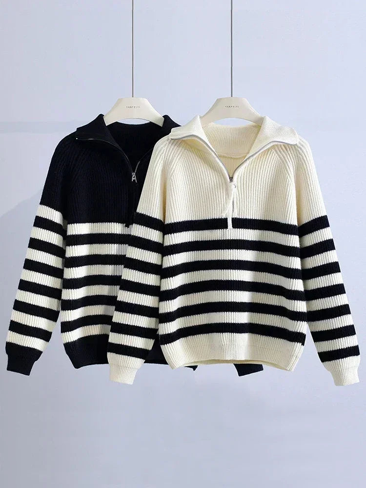 Striped zipper sweater
