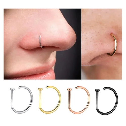 Punk Nasenring aus hypoallergenem Edelstahl – D-förmiger Nasenclip für Damen und Herren, trendiger und komfortabler Körperschmuck mit anpassbarem Design