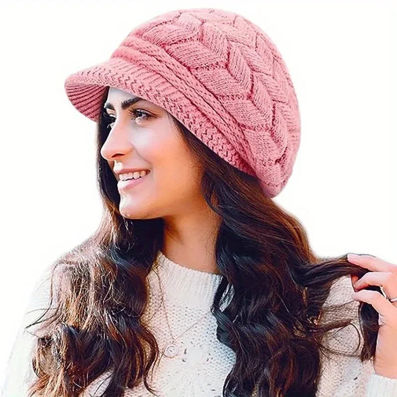 Winter Strickmütze Damen – Fleecegefüttert & Verdickt, Modische Warme Beanie in Schwarz, Weiß, Beige, Rosa, Lila, Rot, Grau, Braun